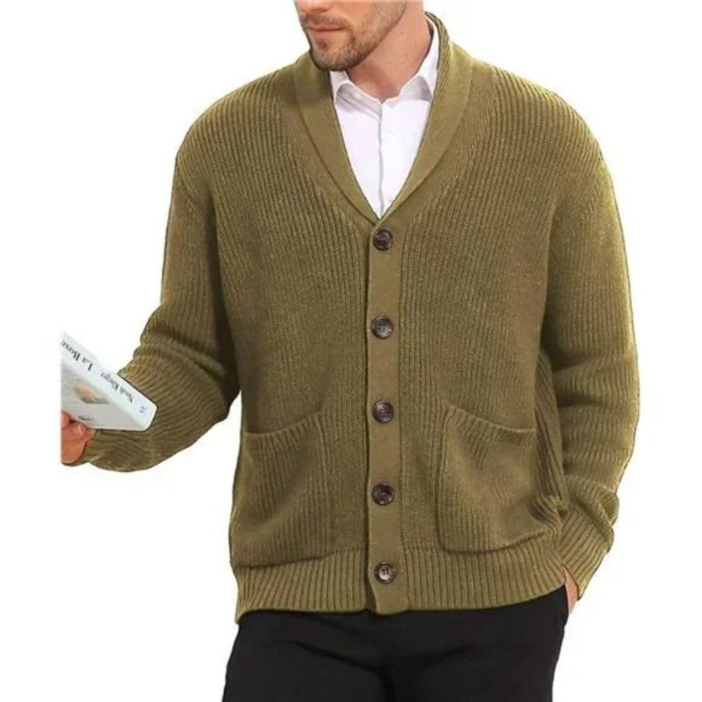 New Mens Cardigan Sweater Soft Khaki
